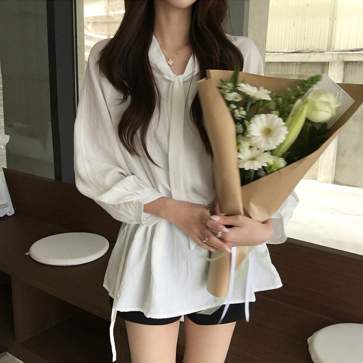 フリルストラップリボンシースルーブラウス WHITE