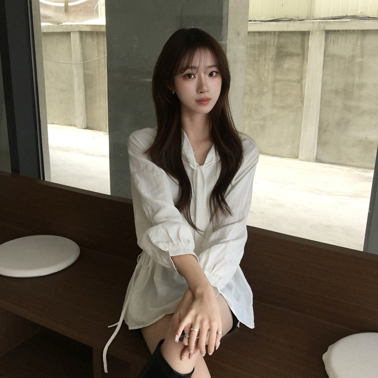 フリルストラップリボンシースルーブラウス WHITE