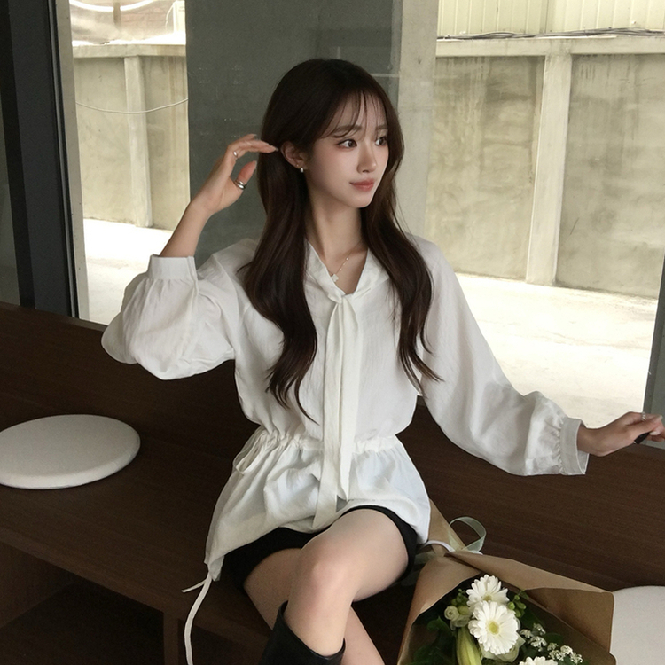 フリルストラップリボンシースルーブラウス WHITE