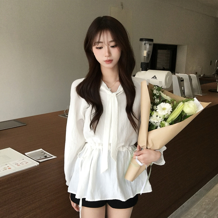 フリルストラップリボンシースルーブラウス WHITE