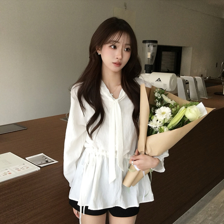 フリルストラップリボンシースルーブラウス WHITE