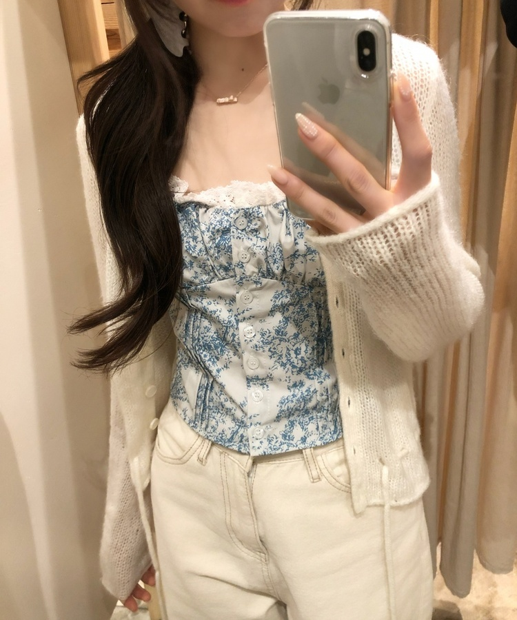 레이스 리본 뷔스티에 나시 아쿠아블루