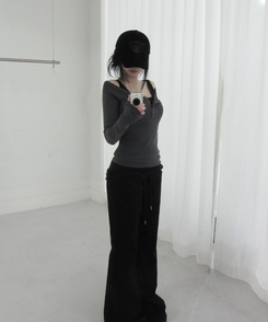 ポケットオフボタン長袖Tシャツ(5color) CHARCOAL