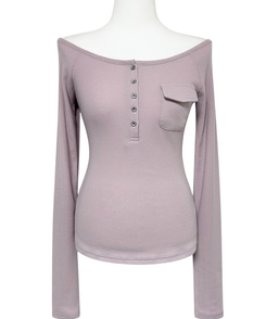 ポケットオフボタン長袖Tシャツ(5color)