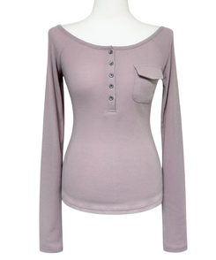 ポケットオフボタン長袖Tシャツ(5color)