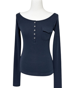 ポケットオフボタン長袖Tシャツ(5color)