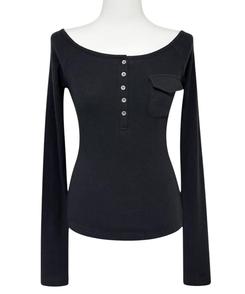 ポケットオフボタン長袖Tシャツ(5color)