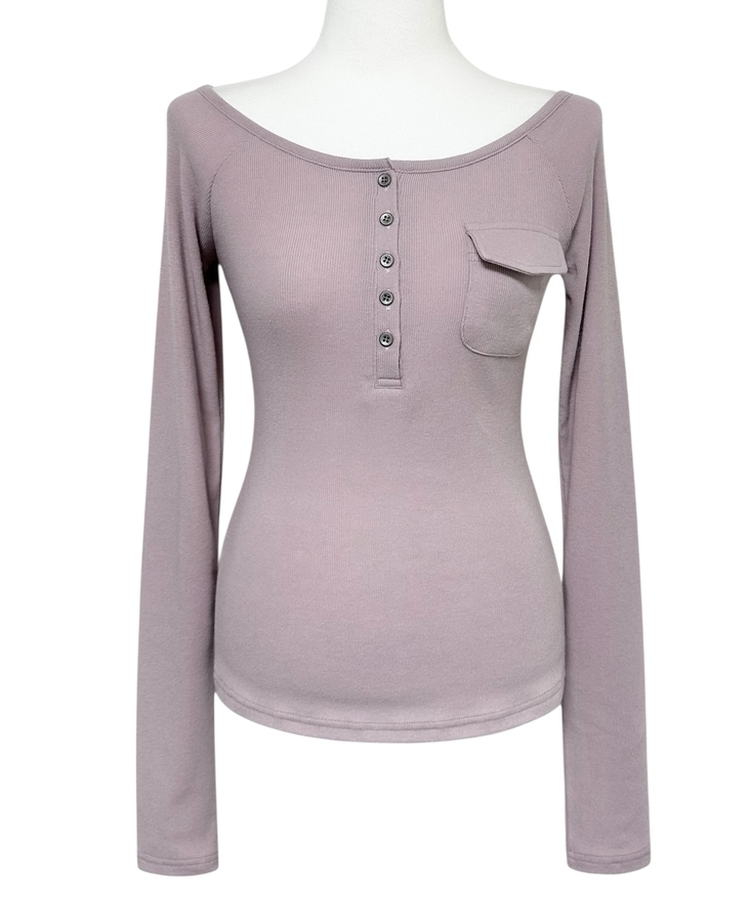 ポケットオフボタン長袖Tシャツ(5color)