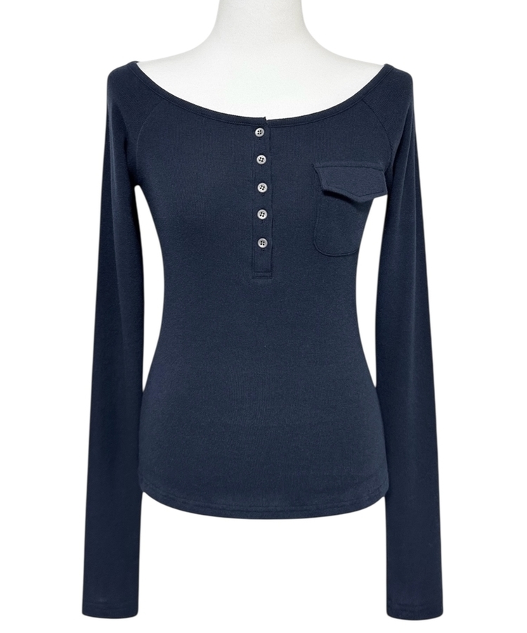 ポケットオフボタン長袖Tシャツ(5color)