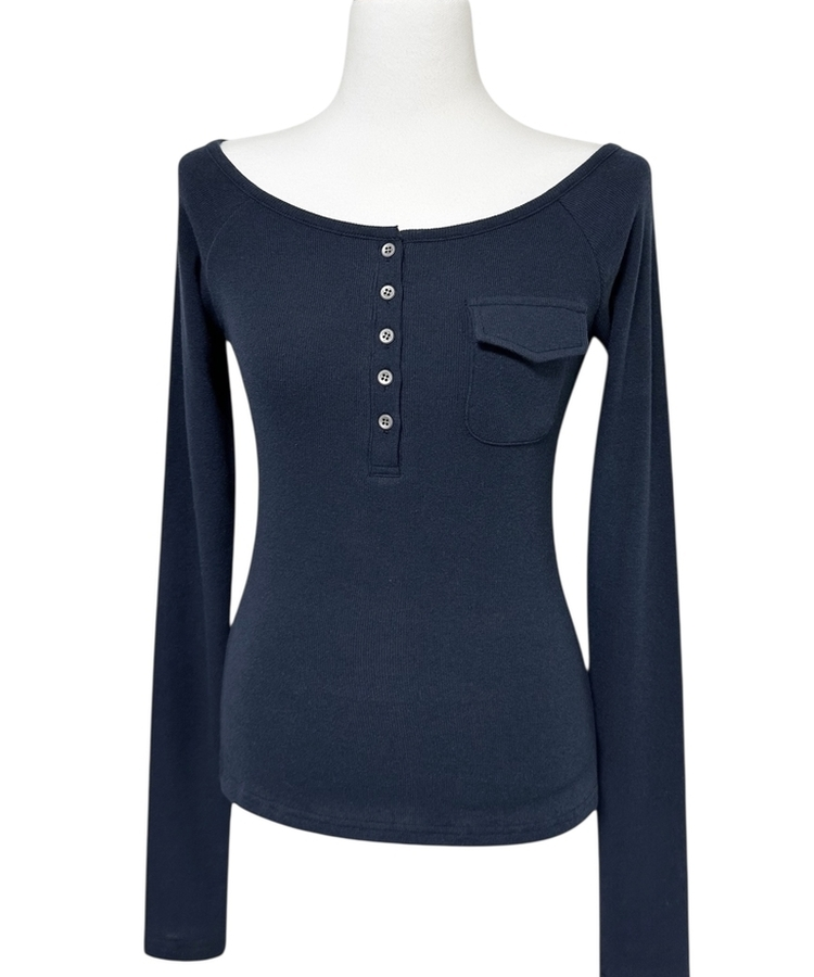 ポケットオフボタン長袖Tシャツ(5color)