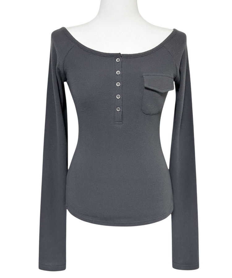 ポケットオフボタン長袖Tシャツ(5color)