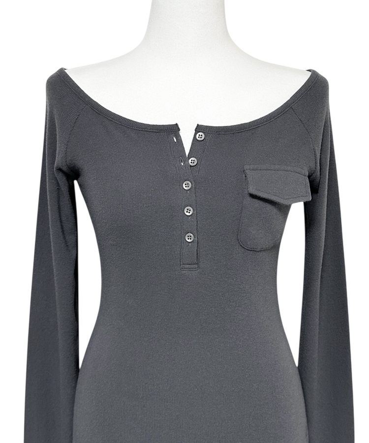 ポケットオフボタン長袖Tシャツ(5color)