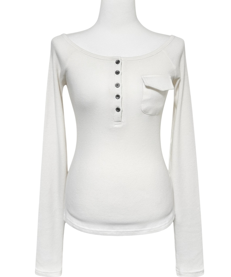 ポケットオフボタン長袖Tシャツ(5color)