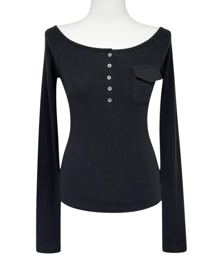 ポケットオフボタン長袖Tシャツ(5color)