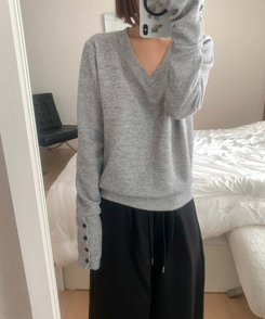 ボタン袖ルーズフィットVニット GREY