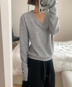 ボタン袖ルーズフィットVニット GREY