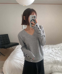 ボタン袖ルーズフィットVニット GREY