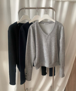 ボタン袖ルーズフィットVニット