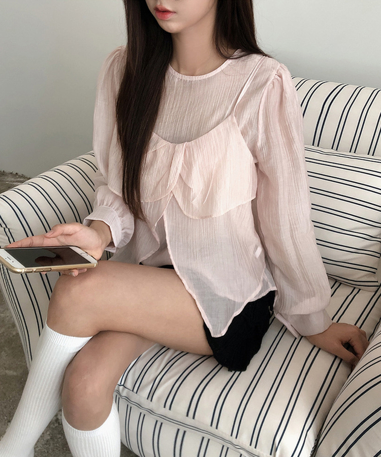 【SET】ヘランブラウス ビスチェキャミソール(5color) PINK