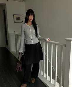 レースボタンカーディガン GREY