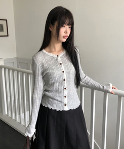 レースボタンカーディガン GREY