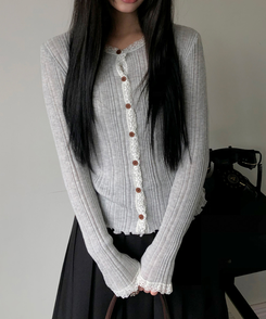 レースボタンカーディガン GREY