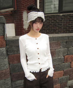 レースボタンカーディガン WHITE