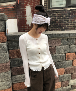 レースボタンカーディガン WHITE