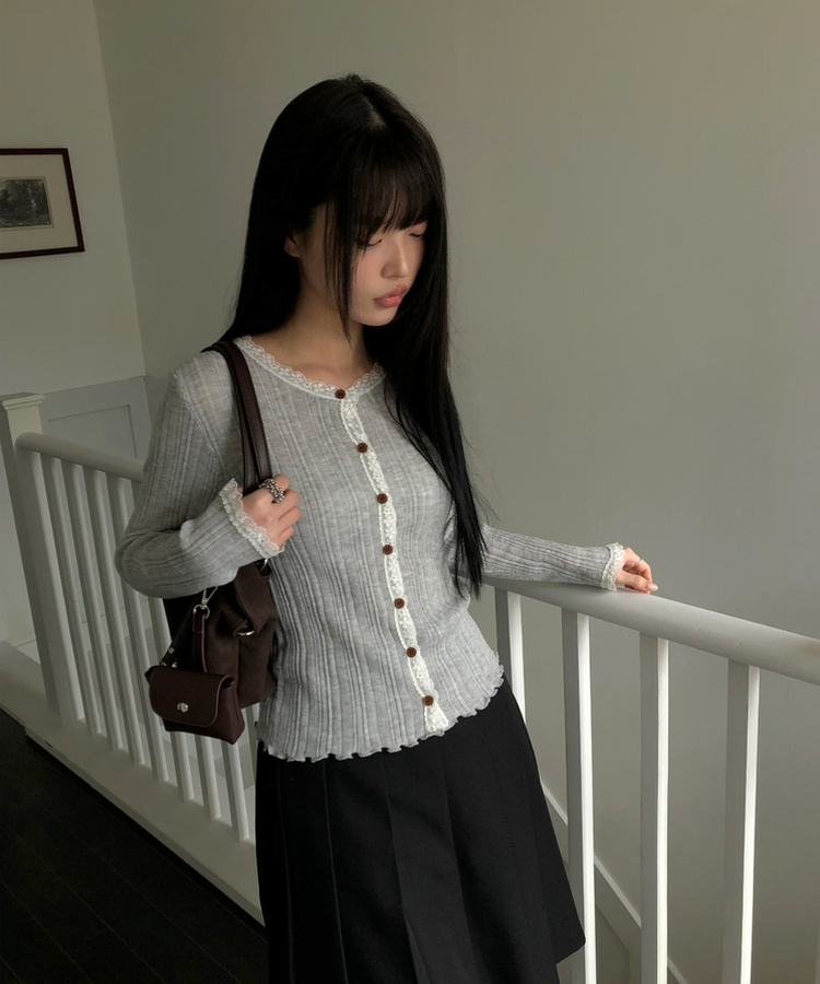 レースボタンカーディガン GREY