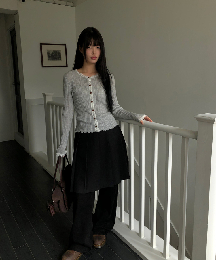 レースボタンカーディガン GREY