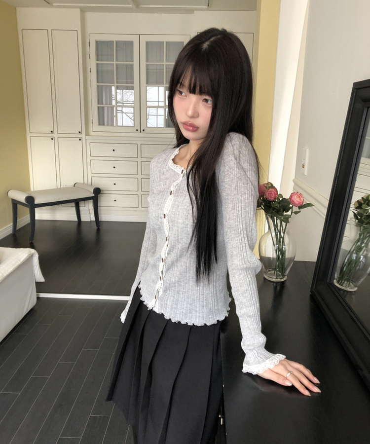 レースボタンカーディガン GREY