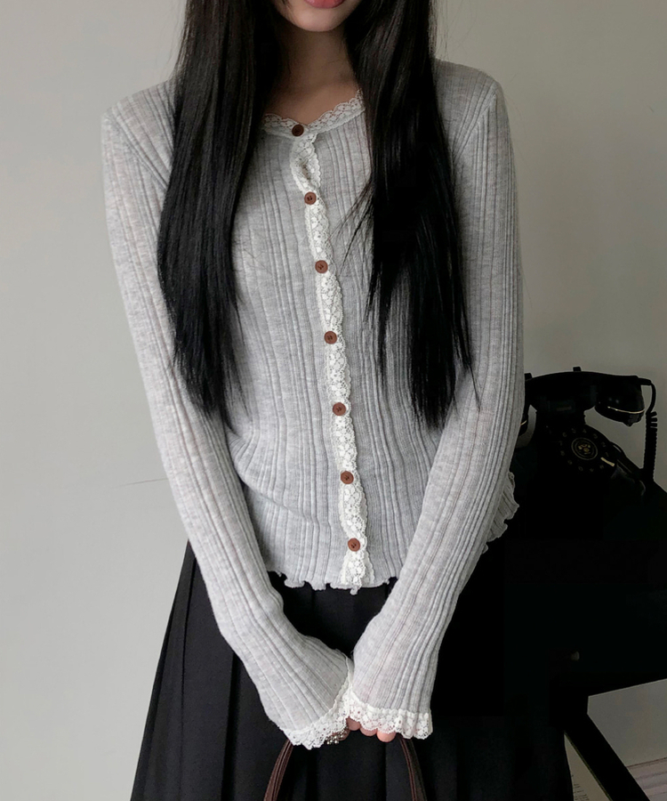 レースボタンカーディガン GREY