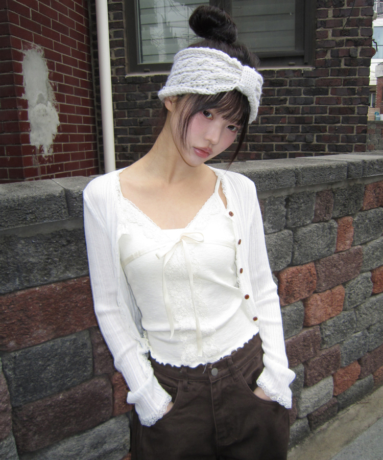 レースボタンカーディガン WHITE