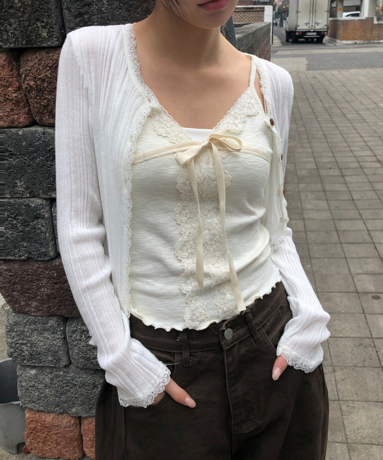 レースボタンカーディガン WHITE
