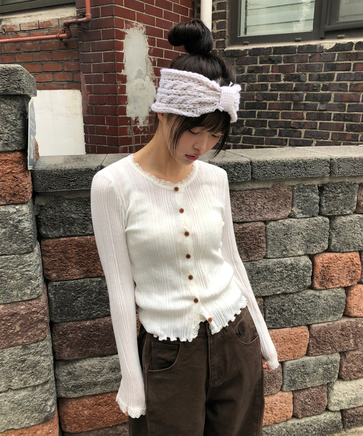 レースボタンカーディガン WHITE