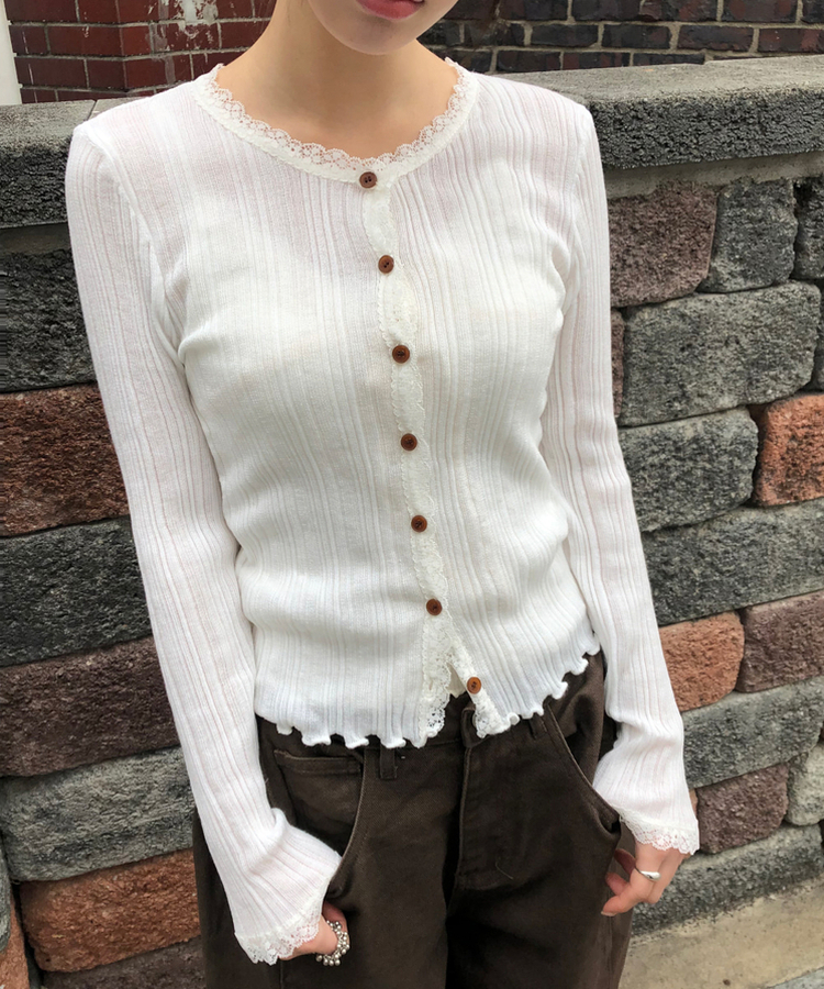レースボタンカーディガン WHITE