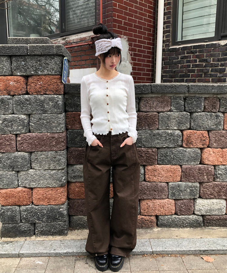 レースボタンカーディガン WHITE