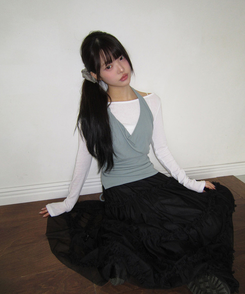 【SET】リップネックレイヤード長袖Tシャツ BLUE