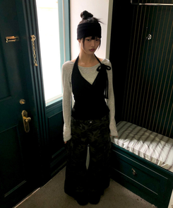 【SET】リップネックレイヤード長袖Tシャツ BLACK