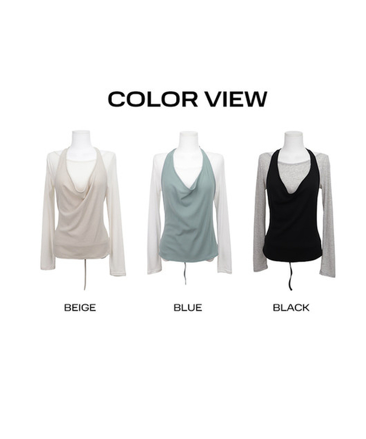 【SET】リップネックレイヤード長袖Tシャツ