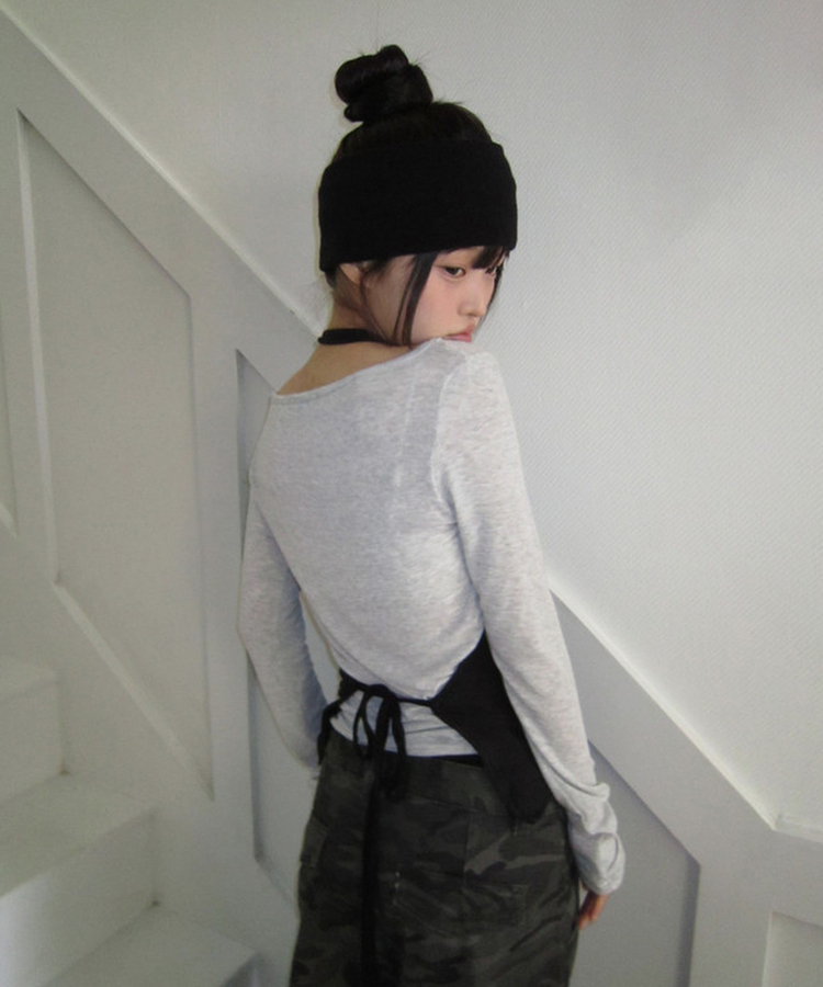 【SET】リップネックレイヤード長袖Tシャツ BLACK