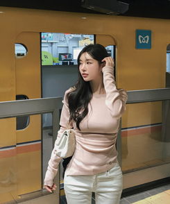 オフショルダーシアリングニット PINK