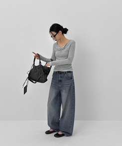 スナップバルーンワイドデニムパンツ BLUE