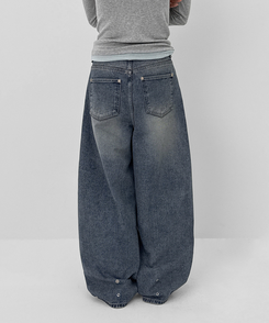 スナップバルーンワイドデニムパンツ BLUE