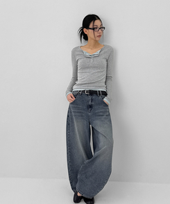 スナップバルーンワイドデニムパンツ BLUE