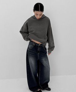 スナップバルーンワイドデニムパンツ DARK BLUE