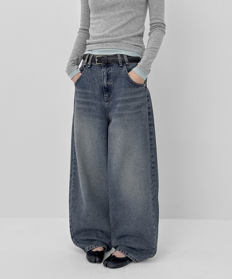 スナップバルーンワイドデニムパンツ BLUE
