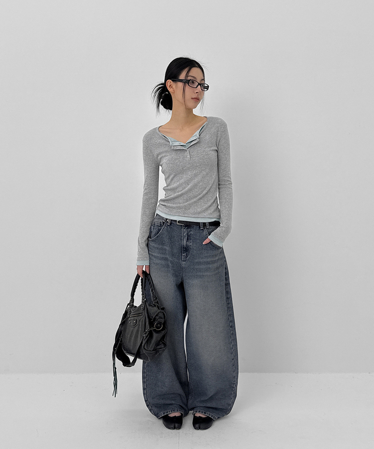 スナップバルーンワイドデニムパンツ BLUE