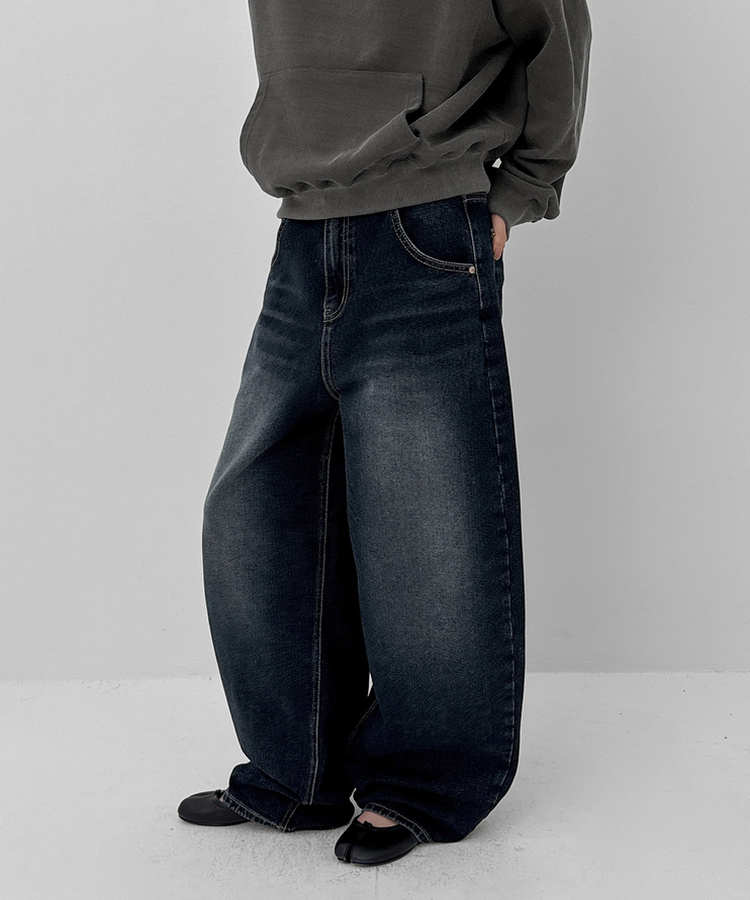 スナップバルーンワイドデニムパンツ DARK BLUE