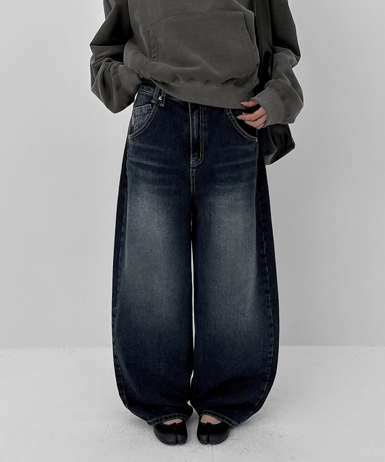 スナップバルーンワイドデニムパンツ DARK BLUE